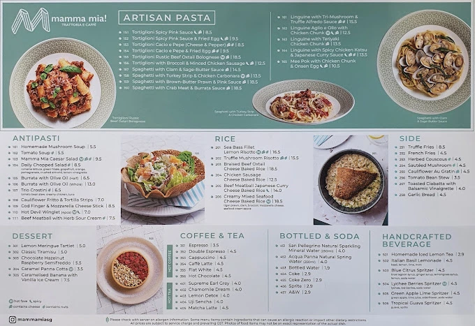 Mamma Mia Trattoria Singapore Menu
